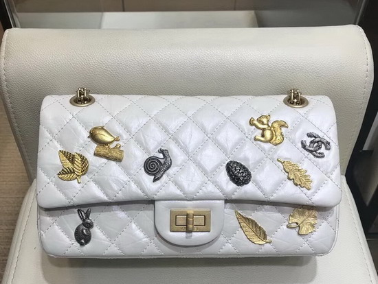 Chanel Reissue 255 Flap Bag with Lucky Charms White Aged Calfskin