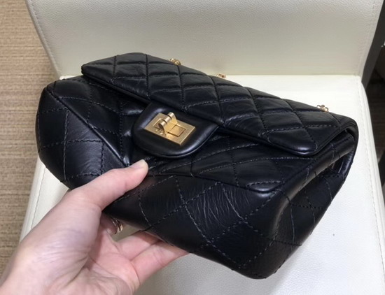 Chanel Reissue Small Flap Bag in Black Aged Calfskin with Gold Tone Metal AS0874