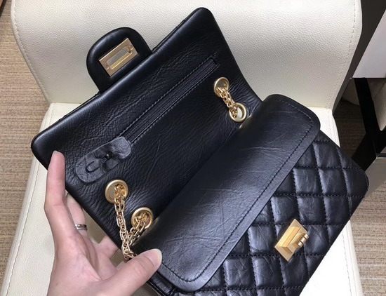 Chanel Reissue Small Flap Bag in Black Aged Calfskin with Gold Tone Metal AS0874