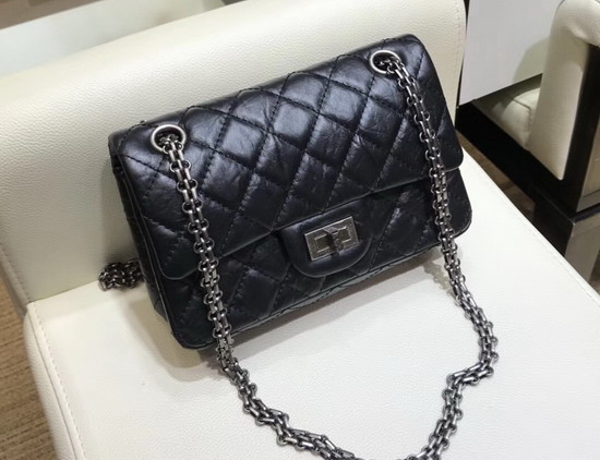 Chanel Reissue Small Flap Bag in Black Aged Calfskin with Silver Tone Metal AS0874