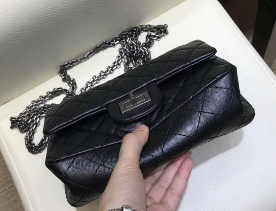 Chanel Reissue Small Flap Bag in Black Aged Calfskin with Silver Tone Metal AS0874