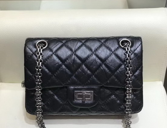 Chanel Reissue Small Flap Bag in Black Aged Calfskin with Silver Tone Metal AS0874