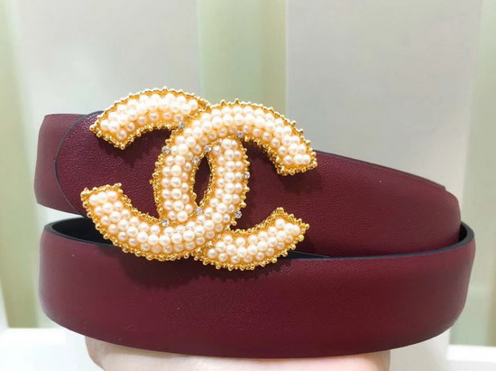 Chanel Reversible Blet Burgundy and Black Calfskin Gold CC Belt Buckle with Pearl Beads