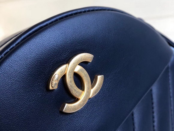 Chanel Round Bag Blue Chevron Lambskin