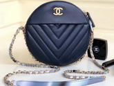 Chanel Round Bag Blue Chevron Lambskin