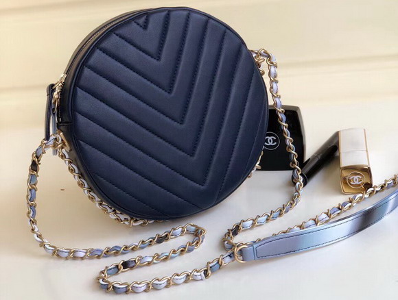 Chanel Round Bag Blue Chevron Lambskin