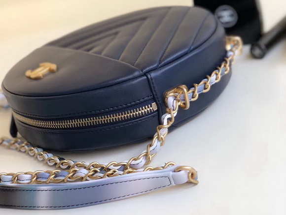 Chanel Round Bag Blue Chevron Lambskin