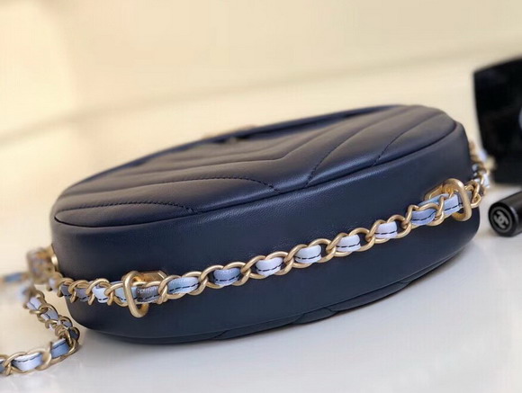 Chanel Round Bag Blue Chevron Lambskin