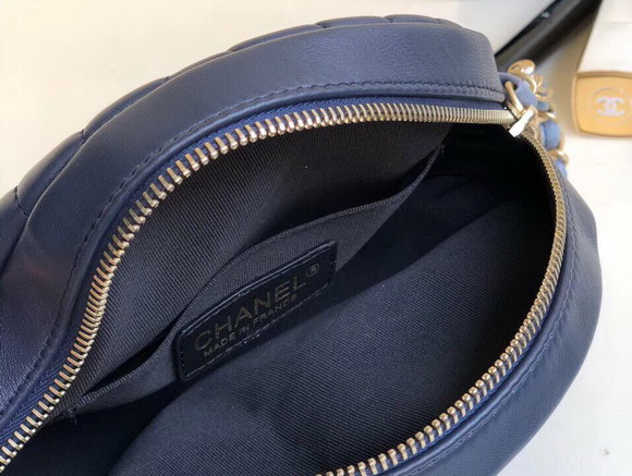 Chanel Round Bag Blue Chevron Lambskin