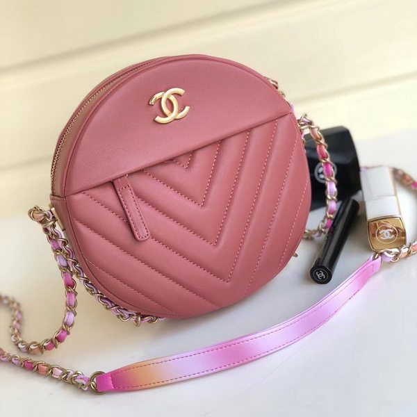 Chanel Round Bag Chevron Lambskin Pink