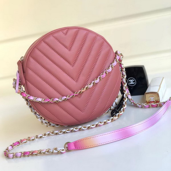 Chanel Round Bag Chevron Lambskin Pink