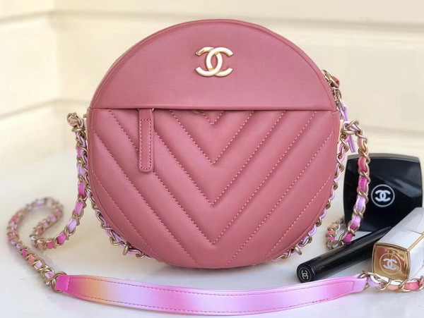 Chanel Round Bag Chevron Lambskin Pink