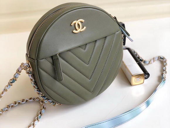 Chanel Round Bag Green Chevron Lambskin