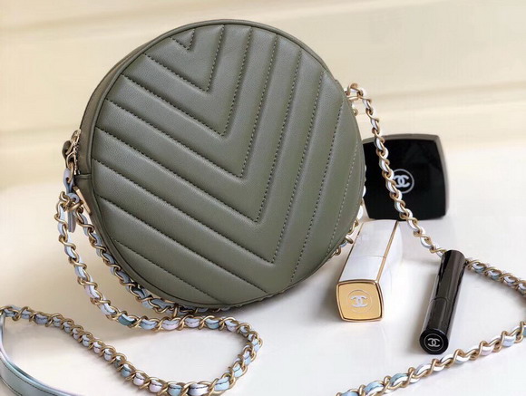 Chanel Round Bag Green Chevron Lambskin