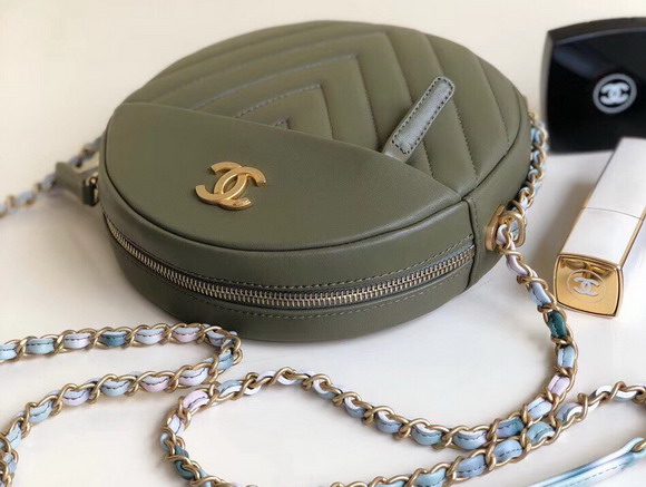 Chanel Round Bag Green Chevron Lambskin