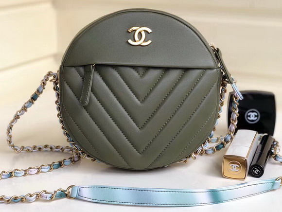 Chanel Round Bag Green Chevron Lambskin