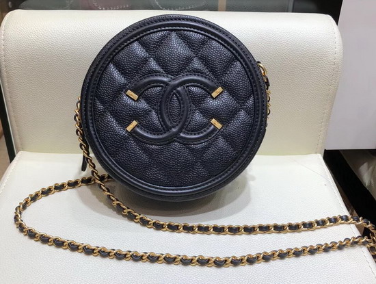 Chanel Round Chain Bag in Black Caviar Leather