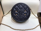 Chanel Round Chain Bag in Black Caviar Leather