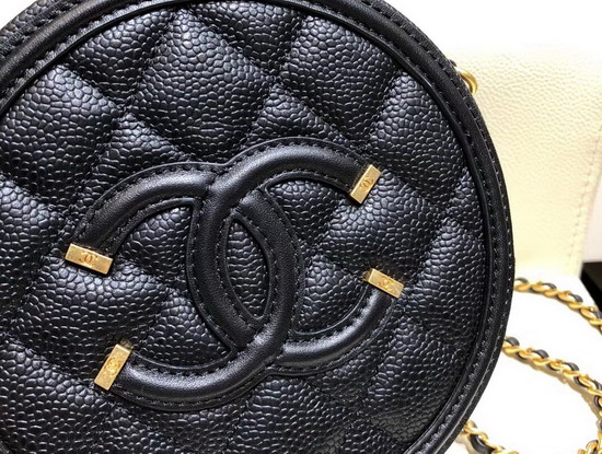 Chanel Round Chain Bag in Black Caviar Leather