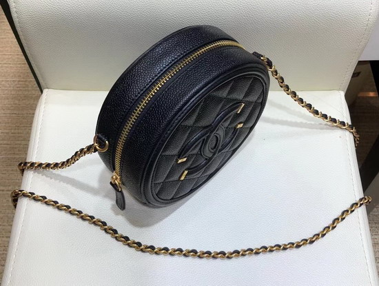 Chanel Round Chain Bag in Black Caviar Leather