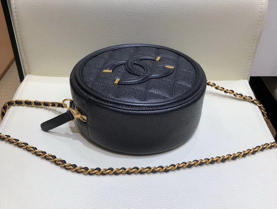 Chanel Round Chain Bag in Black Caviar Leather