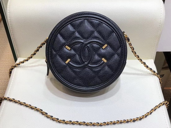 Chanel Round Chain Bag in Black Caviar Leather