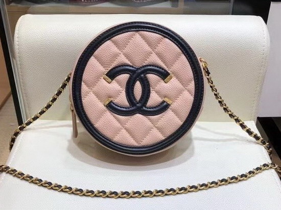 Chanel Round Chain Bag in Pink Caviar Leather