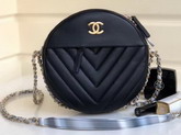 Chanel Round Shoulder Bag Chevron Lambskin Black