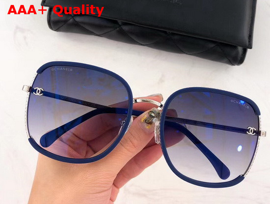 Chanel Round Sunglasses in Blue Metal and Acetate Replica