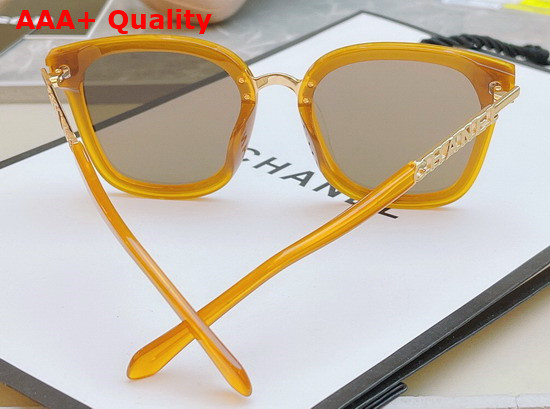 Chanel Round Sunglasses in White Acetate and Gold Metal Replica