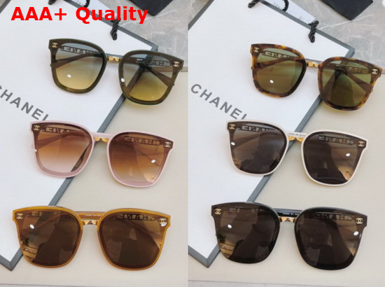 Chanel Round Sunglasses in White Acetate and Gold Metal Replica