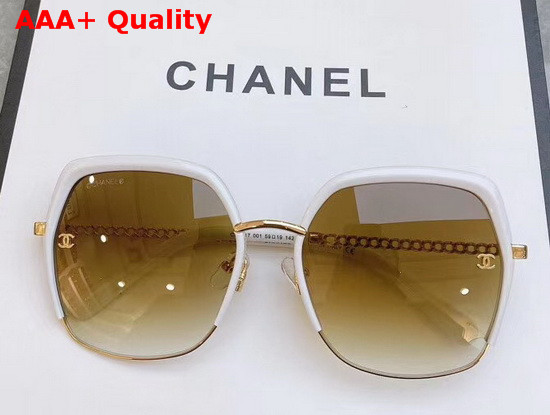 Chanel Round Sunglasses in White and Brown Lenses Replica