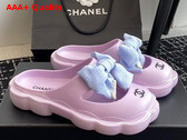 Chanel Rubber Mules in Light Purple with Light Blue Bow Replica