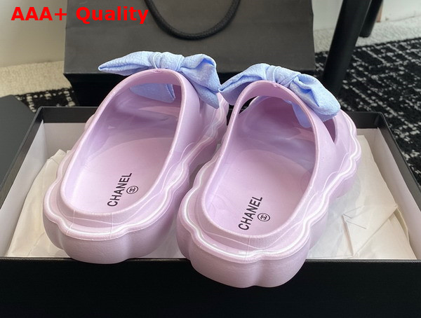 Chanel Rubber Mules in Light Purple with Light Blue Bow Replica