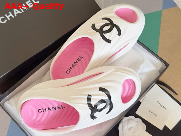 Chanel Rubber Mules in White and Pink Replica