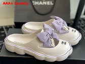 Chanel Rubber Mules in White with Light Purple Bow Replica