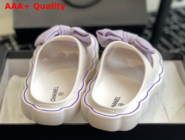 Chanel Rubber Mules in White with Light Purple Bow Replica