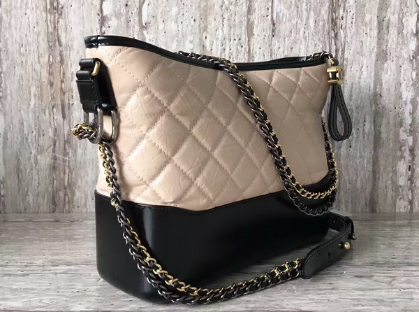 Chanel S Gabrielle Hobo Aged Calfskin Silver Tone and Gold Tone Metal Beige and Black For Sale