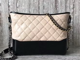 Chanel S Gabrielle Hobo Aged Calfskin Silver Tone and Gold Tone Metal Beige and Black For Sale