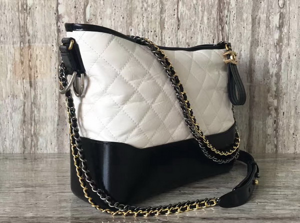 Chanel S Gabrielle Hobo Bag Aged Calfskin Silver Tone and Gold Tone Metal White and Black For Sale