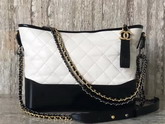 Chanel S Gabrielle Hobo Bag Aged Calfskin Silver Tone and Gold Tone Metal White and Black For Sale