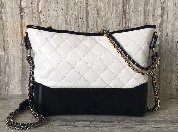 Chanel S Gabrielle Hobo Bag Aged Calfskin Silver Tone and Gold Tone Metal White and Black For Sale