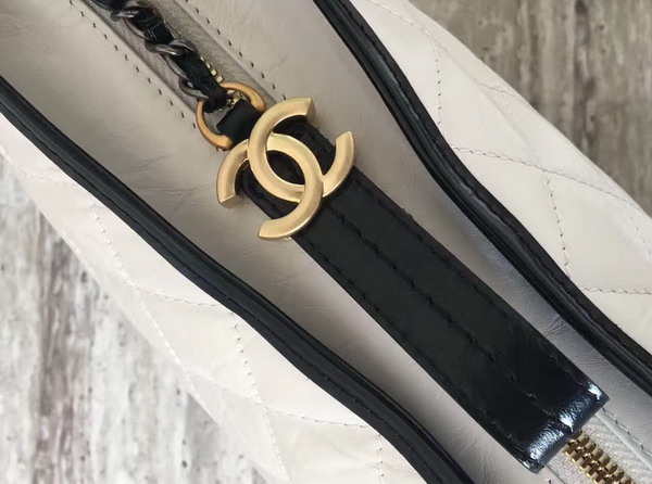 Chanel S Gabrielle Hobo Bag Aged Calfskin Silver Tone and Gold Tone Metal White and Black For Sale