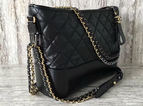 Chanel S Gabrielle Hobo Bag Black Smooth Calfskin Silver Tone and Gold Tone Metal For Sale