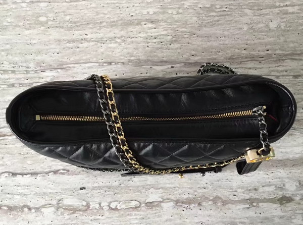 Chanel S Gabrielle Hobo Bag Black Smooth Calfskin Silver Tone and Gold Tone Metal For Sale