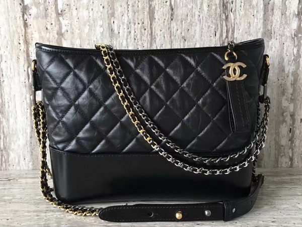 Chanel S Gabrielle Hobo Bag Black Smooth Calfskin Silver Tone and Gold Tone Metal For Sale