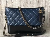 Chanel S Gabrielle Hobo Bag Navy Blue and Black Aged Calfskin Silver Tone and Gold Tone Metal For Sale