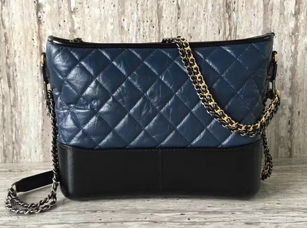 Chanel S Gabrielle Hobo Bag Navy Blue and Black Aged Calfskin Silver Tone and Gold Tone Metal For Sale