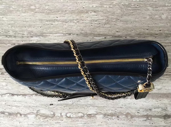 Chanel S Gabrielle Hobo Bag Navy Blue and Black Aged Calfskin Silver Tone and Gold Tone Metal For Sale