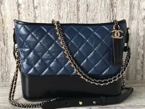 Chanel S Gabrielle Hobo Bag Navy Blue and Black Aged Calfskin Silver Tone and Gold Tone Metal For Sale